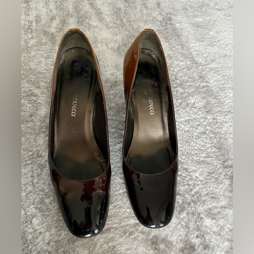 Chic Black and Brown Patent Shiny Leather Heels